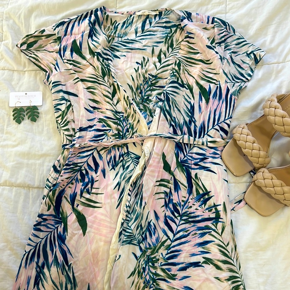 Leaf print maxi wrap Dress - M